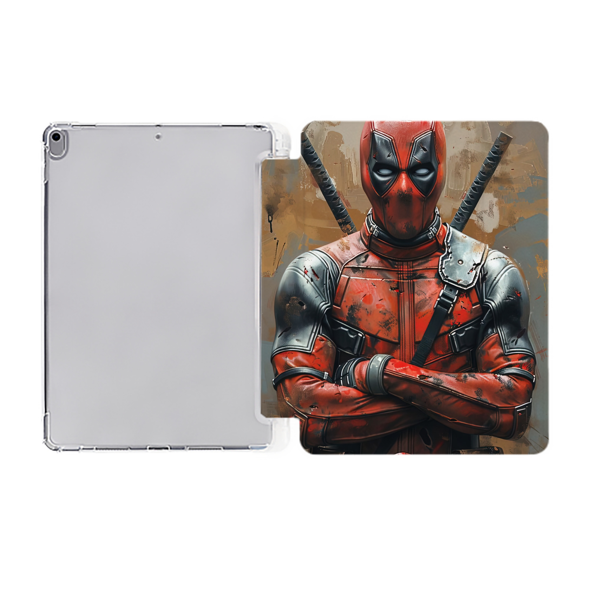 （画像用） Deadpool デッドプール IPad ケース ペン収納付き 三つ折りスタンド PUレザー×シリコン 対応機種9.5/10.5/10.9インチ